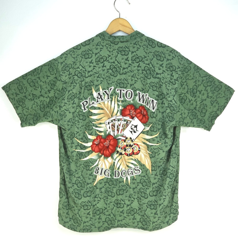 Big Dogs Play To Win Hawaiian Button‎ Up Poker Shirt Mens Large All Over Print